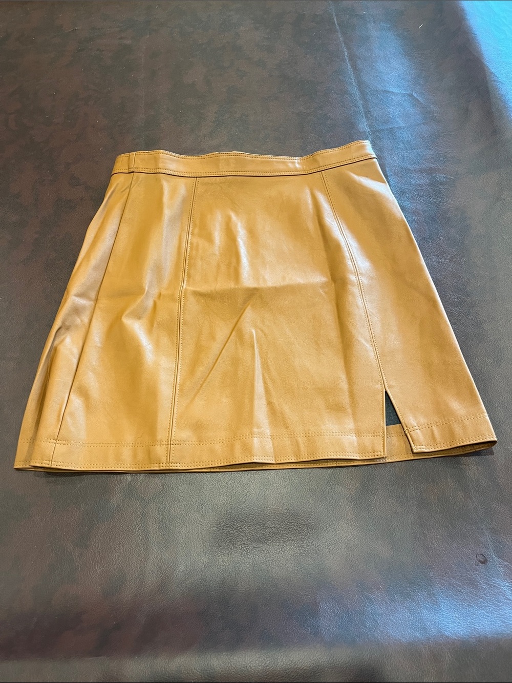 Faux Leather Mini Skirt in Camel